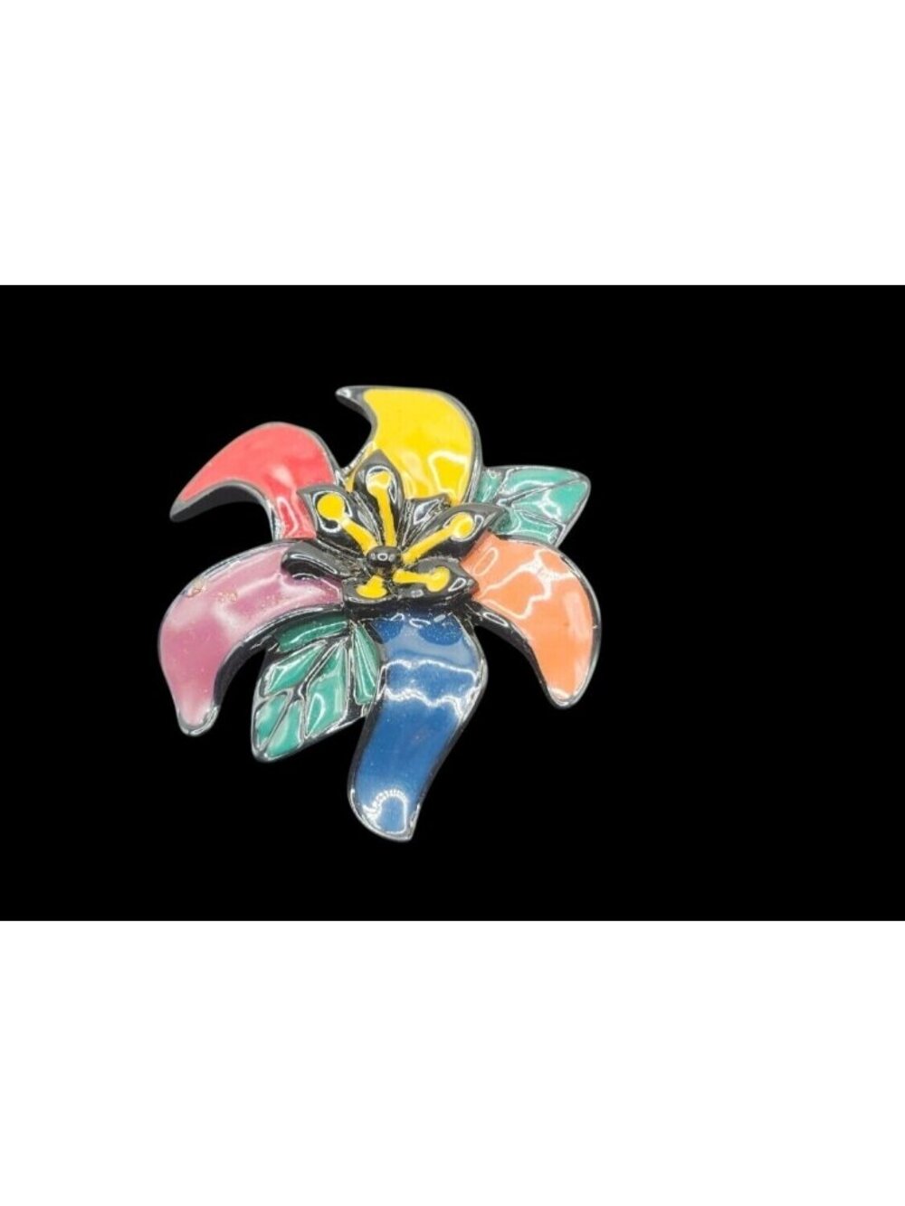 Vintage Glossy Pop Art Mod Flower Brooch Multicolor Enamel